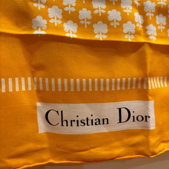 CHRISTIAN DIOR Rare Vintage Christian Dior Golden Silk Scarf 32” Paris Made - Picture 7 of 9
